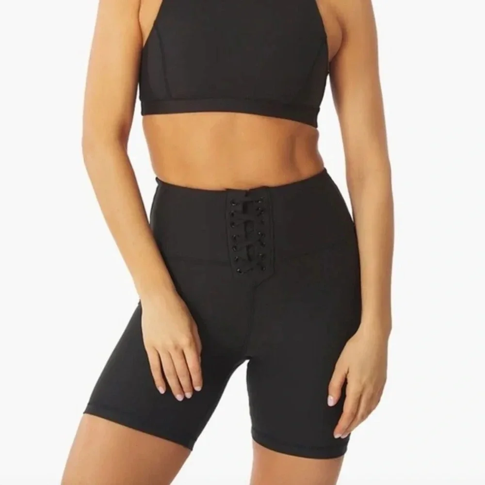 WeWoreWhat Lace Up Biker Short Size XL Solid Black Athleisure